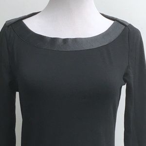 Chanel black quilted 3/4 sleeve  boat scoop neck top XS fits 4
